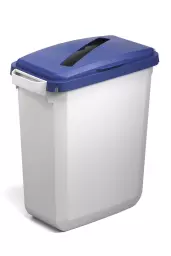 Durable DURABIN Plastic Waste Recycling Bin 60 Litre Rectangular Grey with Blue Hinged Lid with Rectangular Slot - VEH2023020