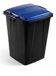 Durable DURABIN Plastic Waste Recycling Bin 90 Litre Square Black with Blue Lid - VEH2023032