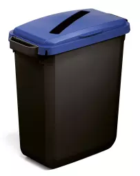 Durable DURABIN ECO 80% Recycled Plastic Waste Recycling Bin 60 Litre Rectangular Black with Blue Hinged Lid with Rectangular Slot - VEH2023027