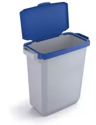 Durable DURABIN Plastic Waste Recycling Bin 60 Litre Rectangular Grey with Blue Hinged Lid - VEH2022011