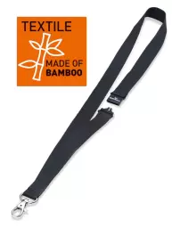 Durable Textile Lanyard made from Sustainable Bamboo 20mm Wide x 440mm Long with Snap Hook Black (Pack 10) - 824001