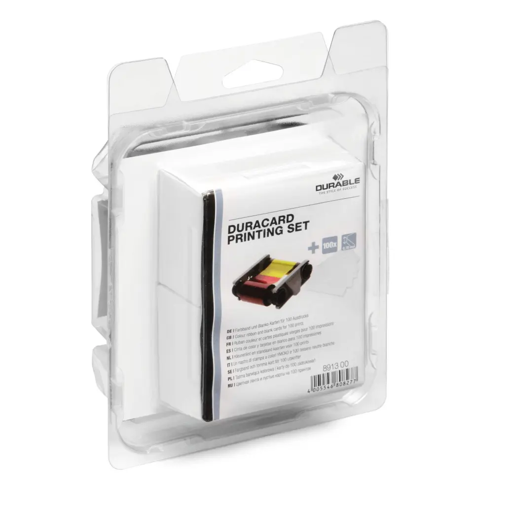 Durable DURACARD Printing Kit - CYMK Colour Printer Ribbon & 100 Plastic Card Refills for ID 300 Printer (891065) -  - 891300