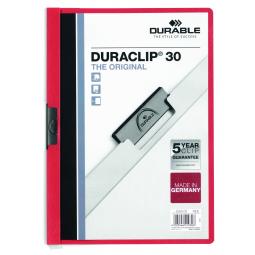 Durable Duraclip 30 Report File 3mm A4 Red 220003 Pack of 25