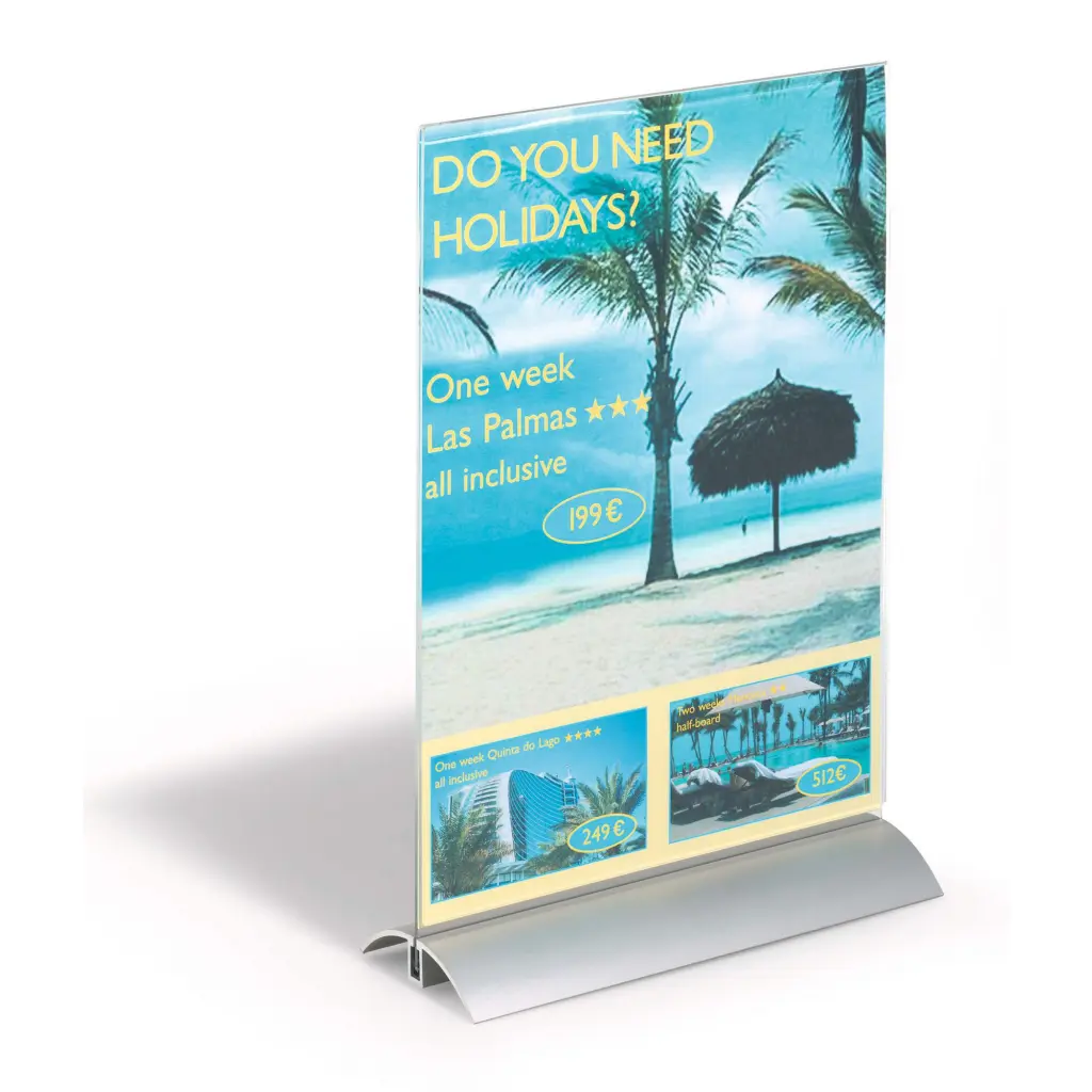 Durable Presenter Sign and Literature Holder Desktop Acrylic with Metal Base A4 Clear - 858919