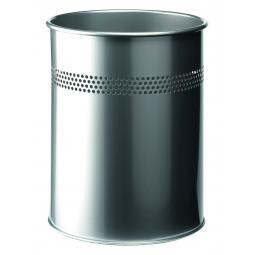Durable Waste Bin Metal Round Perforated 15L 30mm Silver 330023