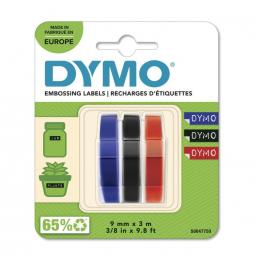 Dymo Embossing Tape 9mm x 3m Red Black and Blue (Pack 3) S0847750