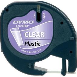 Dymo LetraTag Clear Plastic Tape 12mm x 4m Black on Clear S0721530