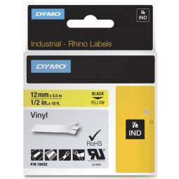 Dymo Rhino Industrial Vinyl Tape 12mm x 5.5m Black on Yellow 18432