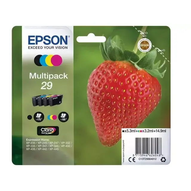 Epson T2986 Strawberry Black CMY Colour Standard Capacity Ink Cartridge Blister Pack - C13T29864022