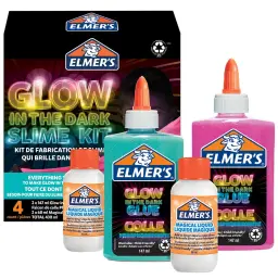 Elmers Glow In The Dark Slime Kit Includes Glow In The Dark Glue (Blue and Pink) and Elmers Magical Liquid Slime Activator (X2) - 4 Piece Kit - 216208