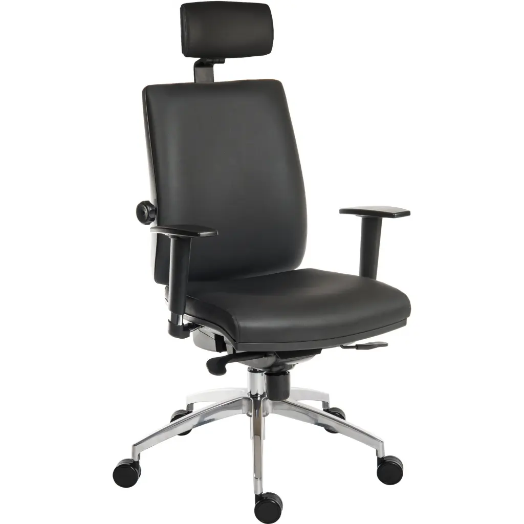 Teknik Office Ergo Plus Ergonomic Executive Operator PU Office Chair With Headrest and Comfort Adjustable Arms and Premier Base Black - Certified For 