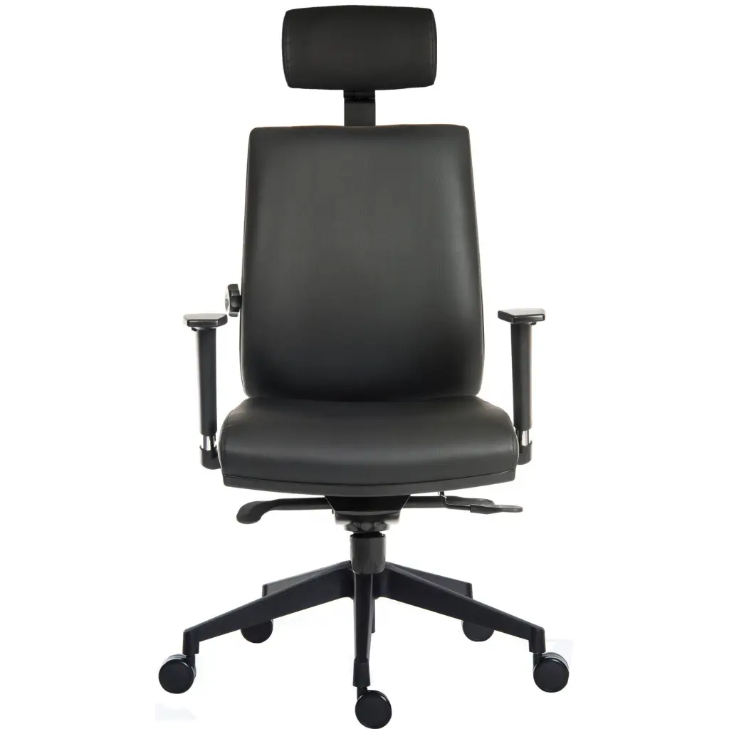 Teknik Office Ergo Plus Ergonomic Executive Operator PU Office Chair With Headrest and Comfort Adjustable Arms and Ultra Base Black - Certified For 24