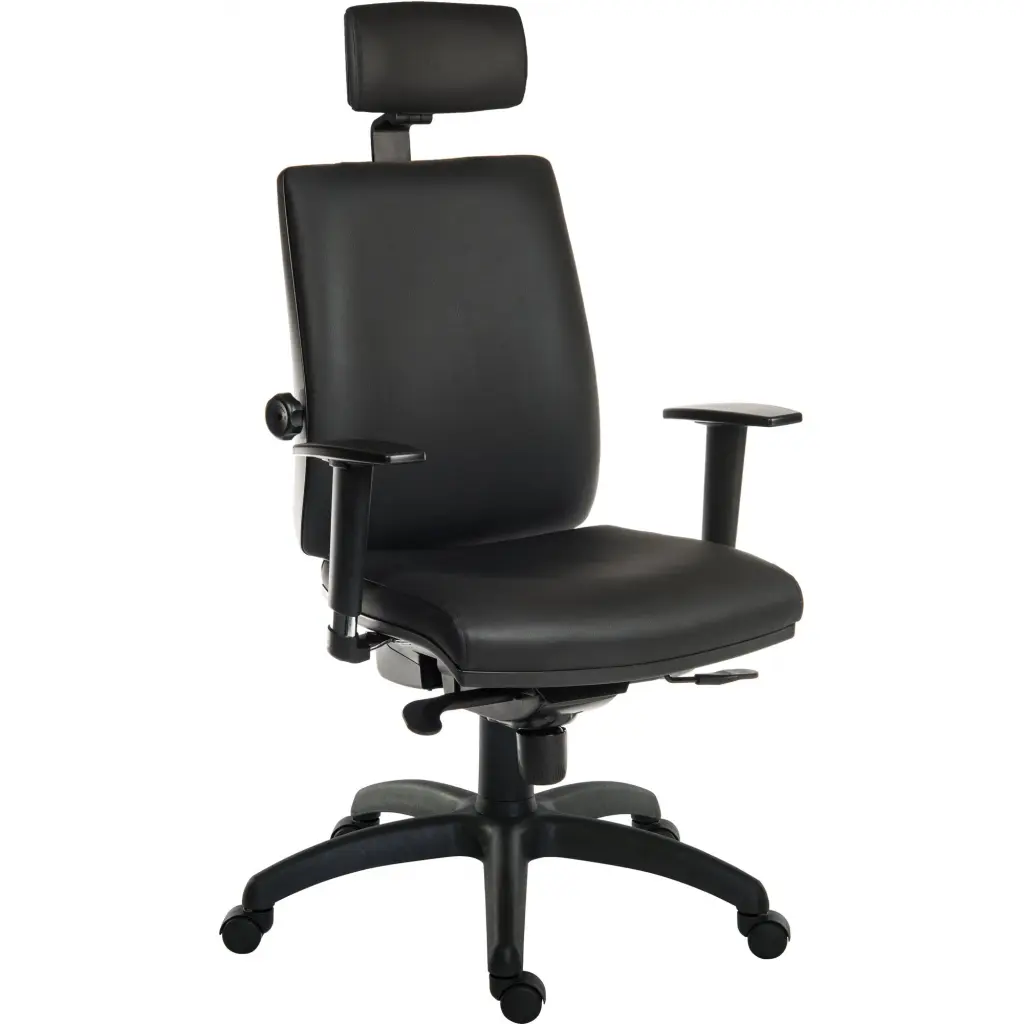 Teknik Office Ergo Plus Ergonomic Executive Operator PU Office Chair With Headrest and Apex Adjustable Arms Black - Certified For 24 Hour Use - 9700PU