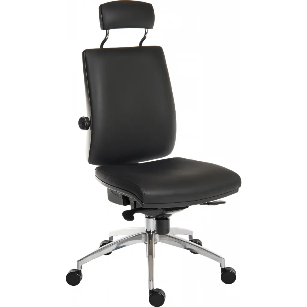 Teknik Office Ergo Plus Ergonomic Executive Operator PU Office Chair With Headrest and Premier Base Black - Certified For 24 Hour Use - 9700PU/R530