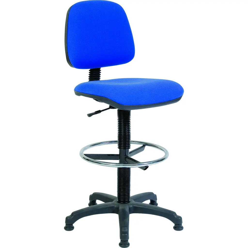Teknik Office Ergo Blaster Draughtsman Medium Back Fabric Operator Office Chair With Ring Kit Conversion and Fixed Footrest Blue - 1100BLU/1163