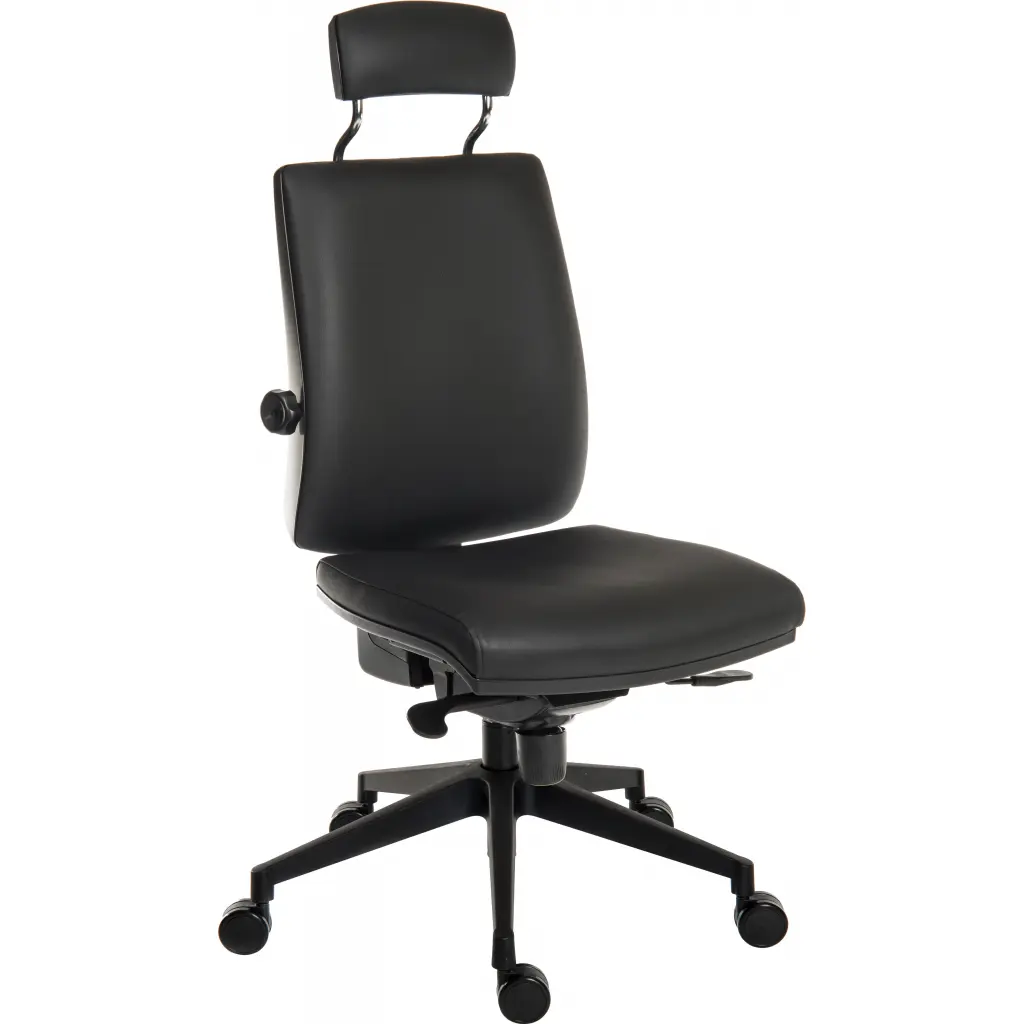 Teknik Office Ergo Plus Ergonomic Executive Operator PU Office Chair With Headrest and Ultra Base Black - Certified For 24 Hour Use - 9700PU/R520