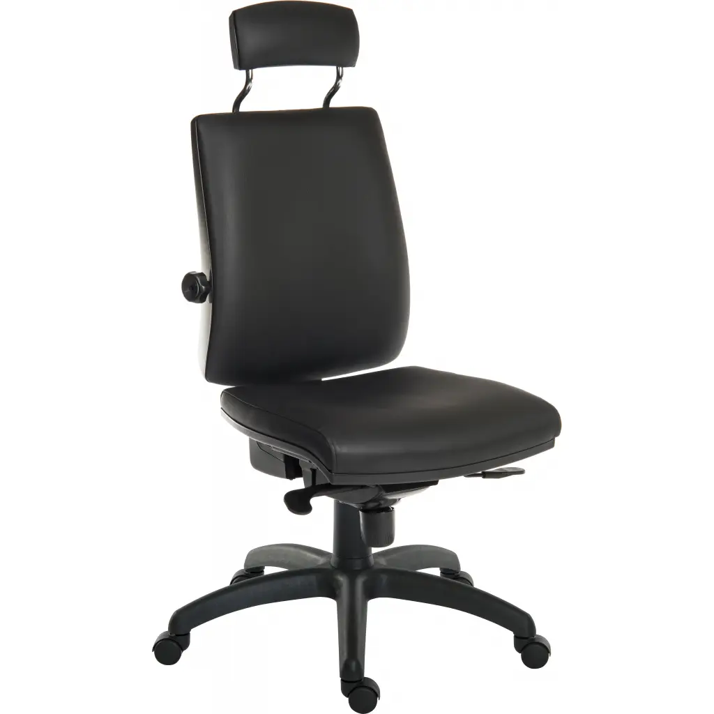 Teknik Office Ergo Plus Ergonomic Executive Operator PU Office Chair With Headrest Black - Certified For 24 Hour Use - 9700PU/R510