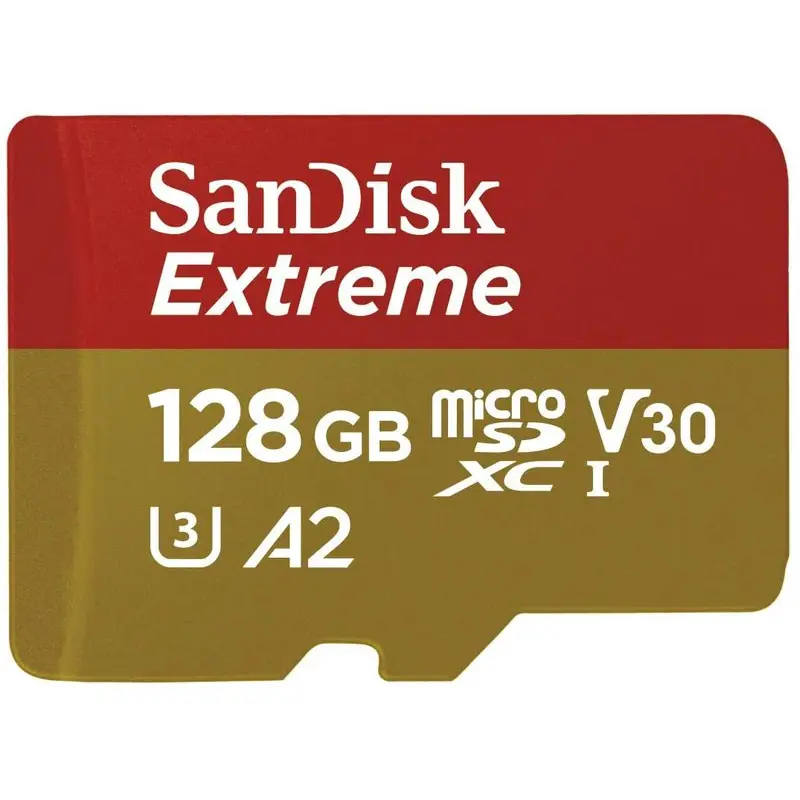 SanDisk Extreme 128GB Class 3 MicroSDXC Memory Card and Adapter