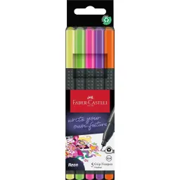 Faber-Castell Fibre-Tip Grip Pen 0.4mm Tip Assorted Neon 56% Recycled Plastic (Pack 5) - 151603