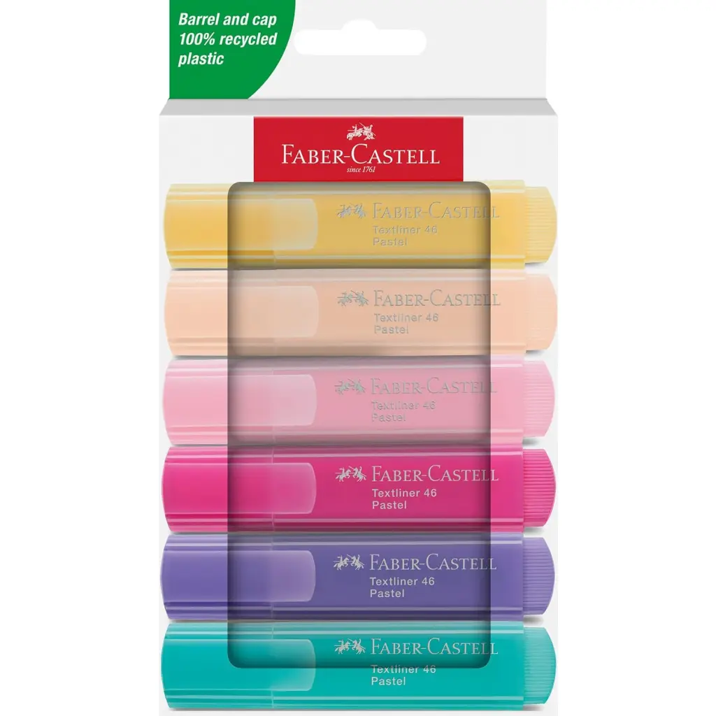 Faber-Castell Highlighter Textliner 46 Assorted Pastel Colours (Pack 6) - 254656