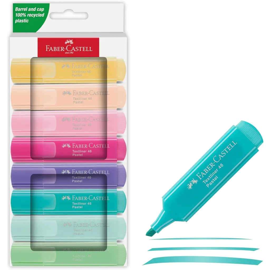 Faber-Castell Highlighter Textliner 46 Assorted Pastel Colours (Pack 8) - 254658