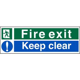 Fire Exit Keep Clear Sign Self Adhesive 450x150mm