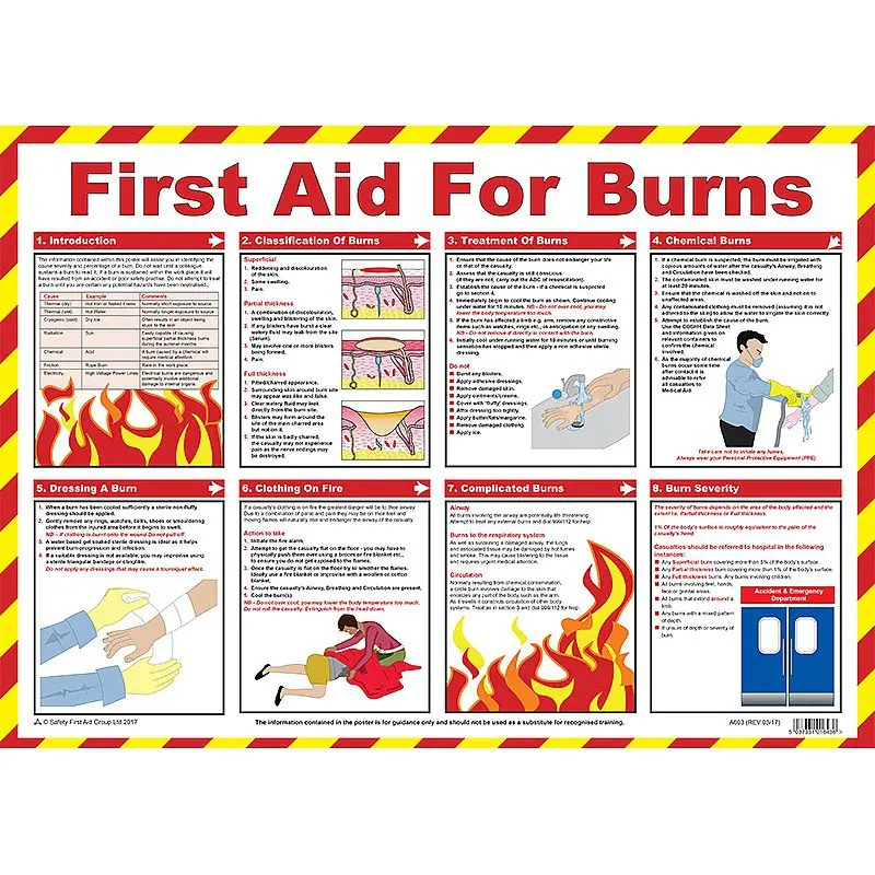 First Aid For Burns Laminated Guidance Poster A2 - A603