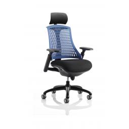 Flex Chair Black Frame With Blue Back With Headrest KC0108