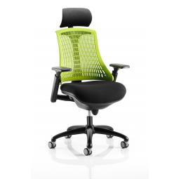 Flex Chair Black Frame With Green Back With Headrest KC0106