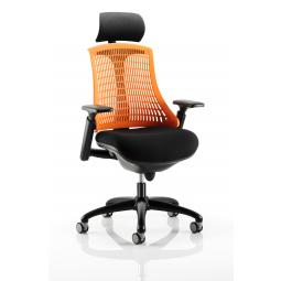 Flex Chair Black Frame With Orange Back With Headrest KC0107