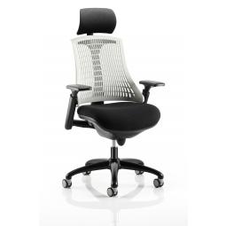 Flex Chair Black Frame With Moonstone White Back With Headrest KC0104