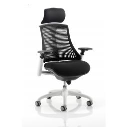 Flex Chair White Frame Black Back With Headrest KC0087