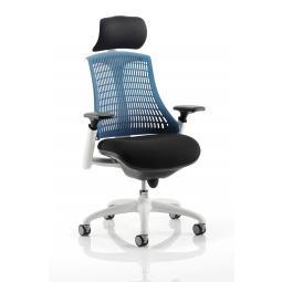 Flex Chair White Frame Blue Back With Headrest KC0092