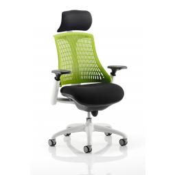 Flex Chair White Frame Green Back With Headrest KC0090