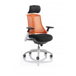 Flex Chair White Frame Back With Orange Back With Headrest KC0091