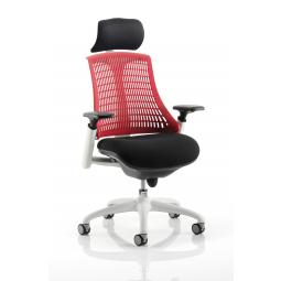 Flex Chair White Frame Red Back With Headrest KC0089