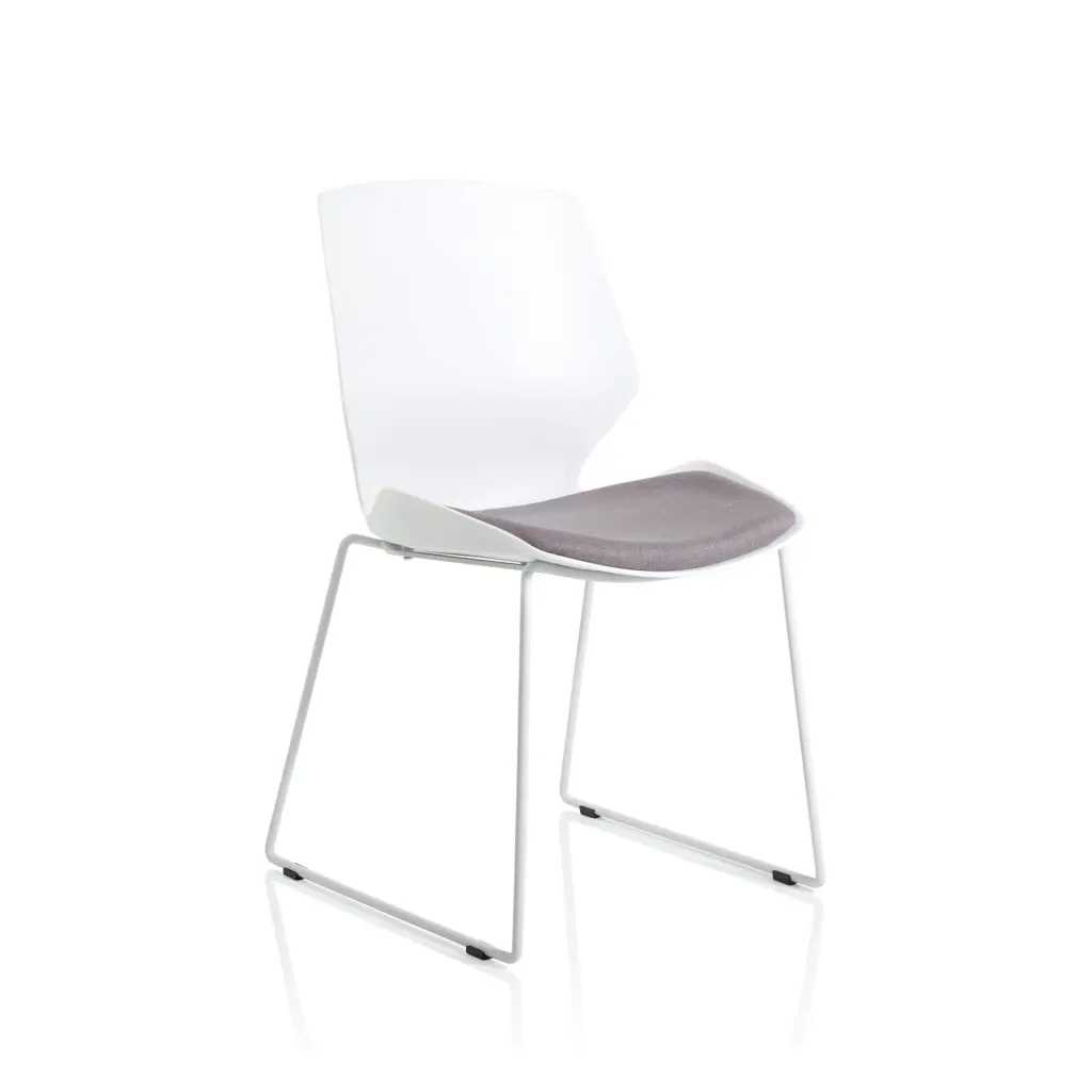 Dynamic Florence Sled Visitor Chair With White Frame and Grey Fabric Seat - BR000308