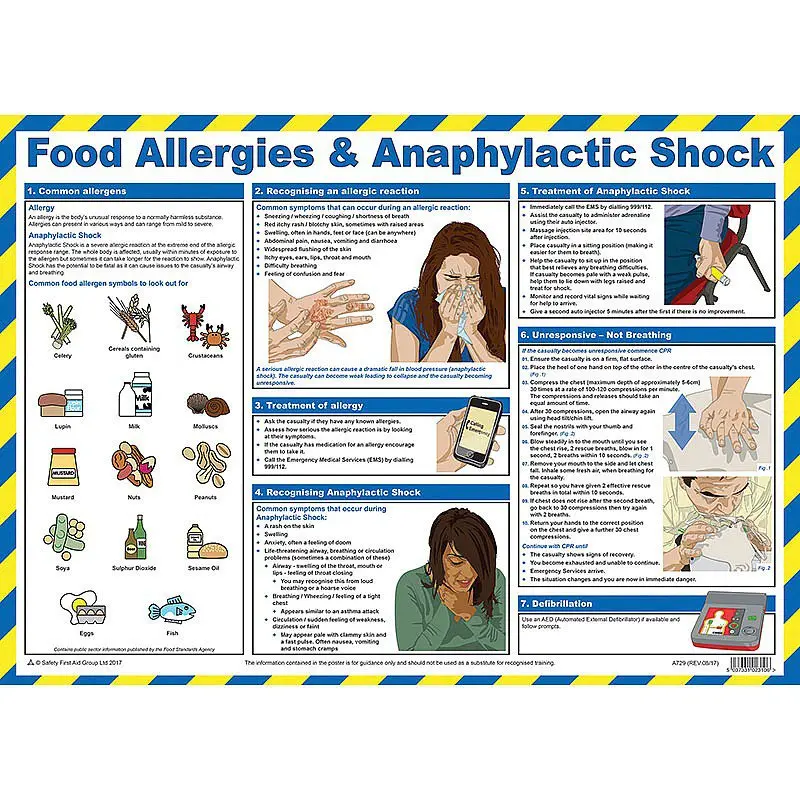 Food Allergies and Anaphylactic Shock First Aid Laminated Guidance Poster A2 - A729