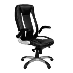 Nautilus Designs Friesian High Back Leather Effect Executive Office Chair With Folding Arms Black and White - BCP/4025/BWH