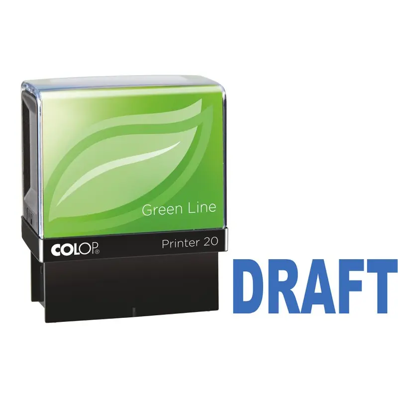 COLOP P20 Green Line Eco-friendly Self-inking DRAFT Word Stamp Impression Size 35x12mm Blue Ink - 148217