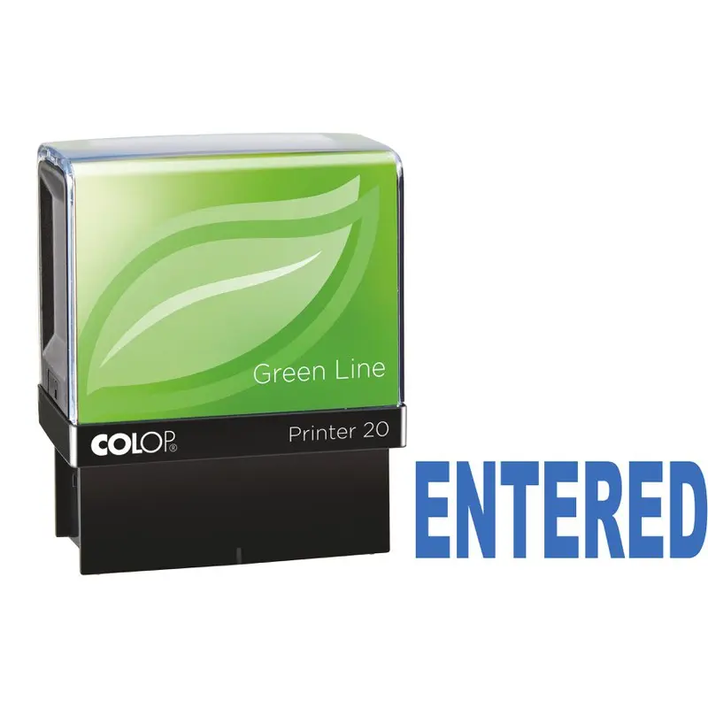 COLOP P20 Green Line Eco-friendly Self-inking ENTERED Word Stamp Impression Size 35x12mm Blue Ink - 148218