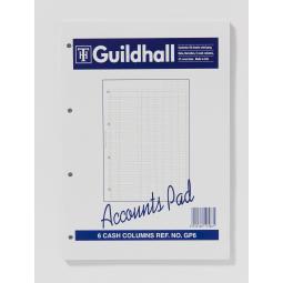 Guildhall A4 Ruled Account Pad 6 Cash Columns 60 Pages White