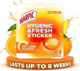 Harpic Hygienic & Fresh Citrus Toilet Stickers Adhesive Toilet Block (Pack 4) - 3275286