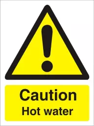 Seco Warning Safety Sign Caution Hot Water Semi Rigid Plastic 50 x 75mm (Pack 5) - W0189SRP50X75 P5