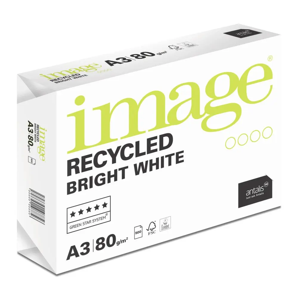Image Bright White Recycled Printer Paper A3 80gsm (Box 5 Reams) - 623526