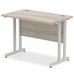 Impulse 1000 x 600mm Straight Desk Grey Oak Top Silver Cantilever Leg I003063