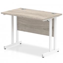 Impulse 1000 x 600mm Straight Desk Grey Oak Top White Cantilever Leg I003064