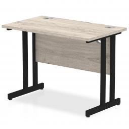 Impulse 1000x600mm Straight Desk Grey Oak Top Black Cantilever Leg I004304