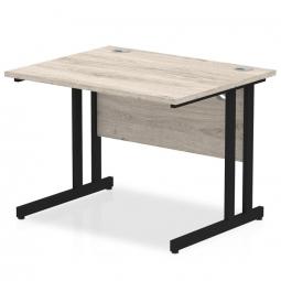 Impulse 1000x800mm Straight Desk Grey Oak Top Black Cantilever Leg I004310