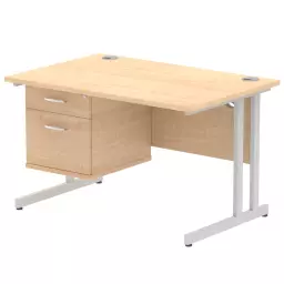 Dynamic Impulse W1200 x D800 x H730mm Straight Office Desk Cantilever Leg With 1 x 2 Drawer Single Fixed Pedestal Maple Finish Silver Frame - MI002431